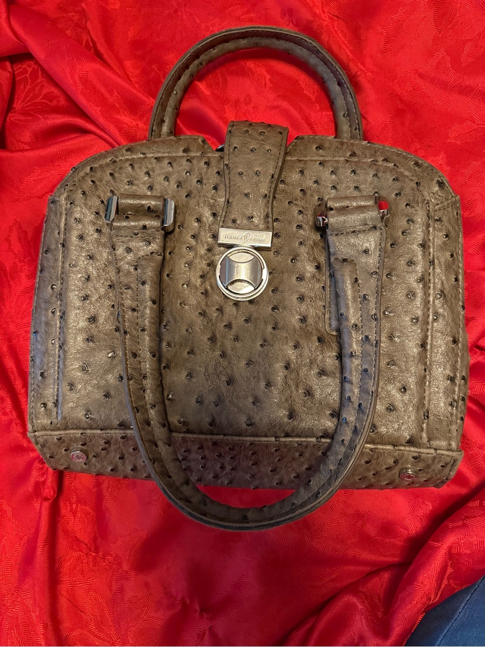 Ivanka Trump Brown Ostrich-Texture Satchel vegan leather